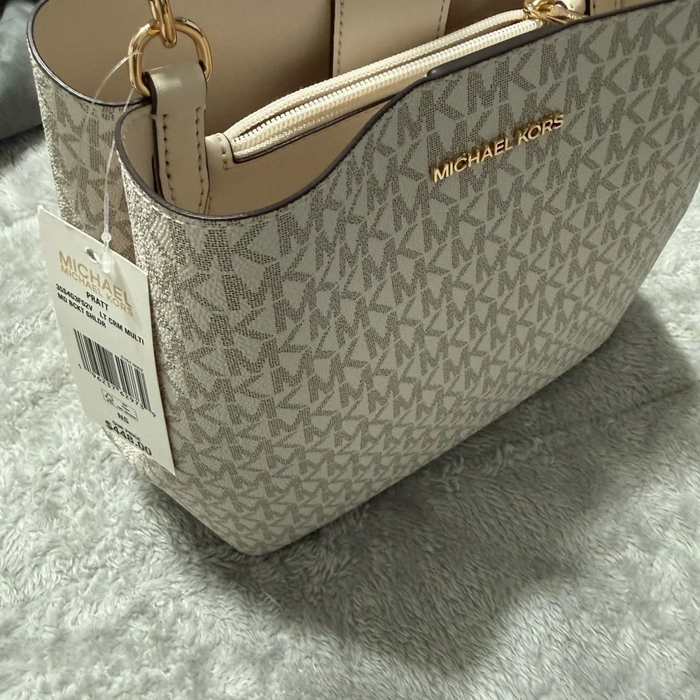 Michael Kors Women's Signature Logo Tote and Zip Wallet Set in Vanilla/Acorn